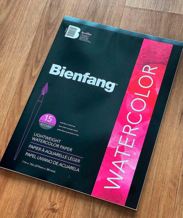 Bloc 15 hojas de papel para acuarela 9 x 12 pulgadas 146 gramos Bienfang en uso