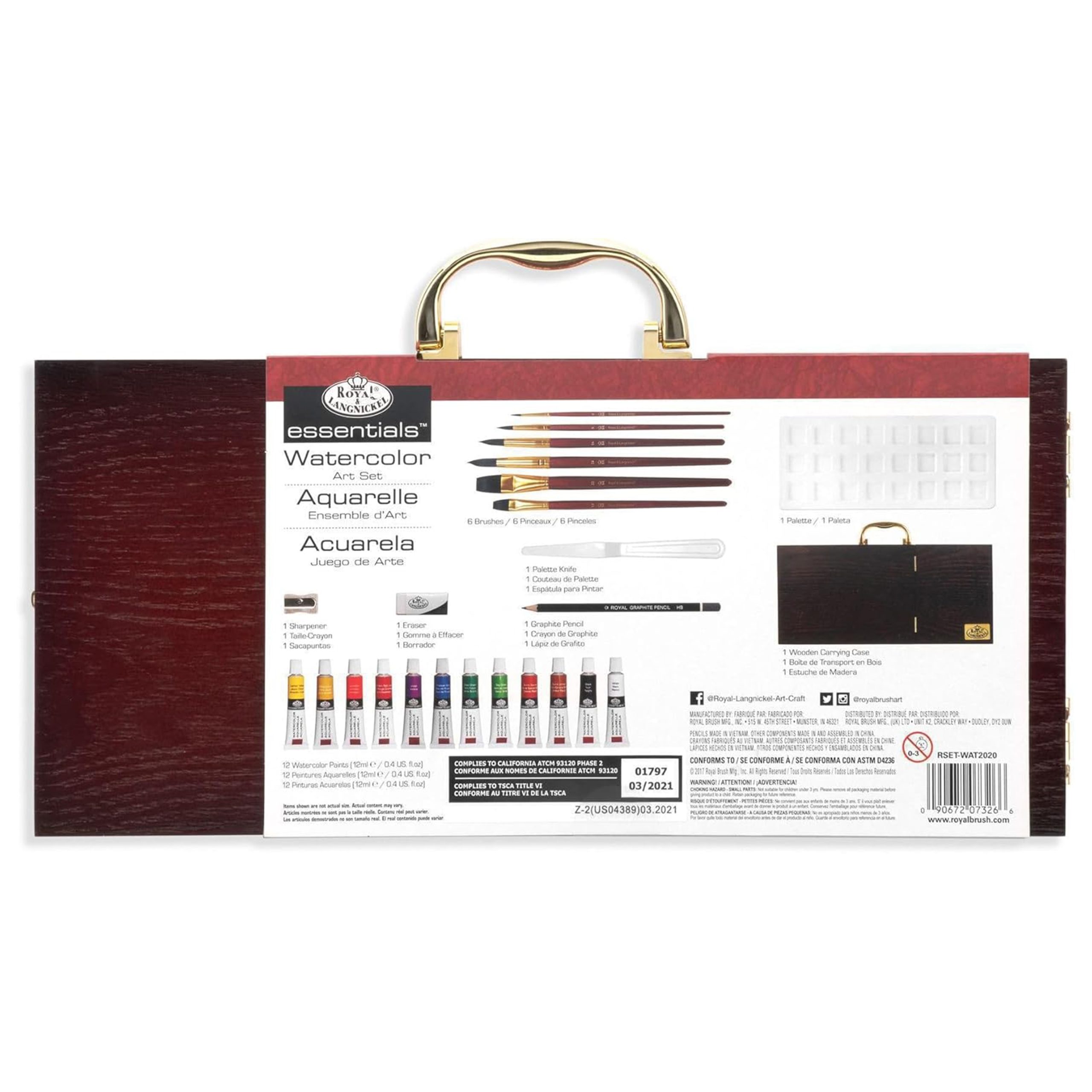 Set pinturas acuarelables con estuche de madera Royal & Langnickel caja parte trasera