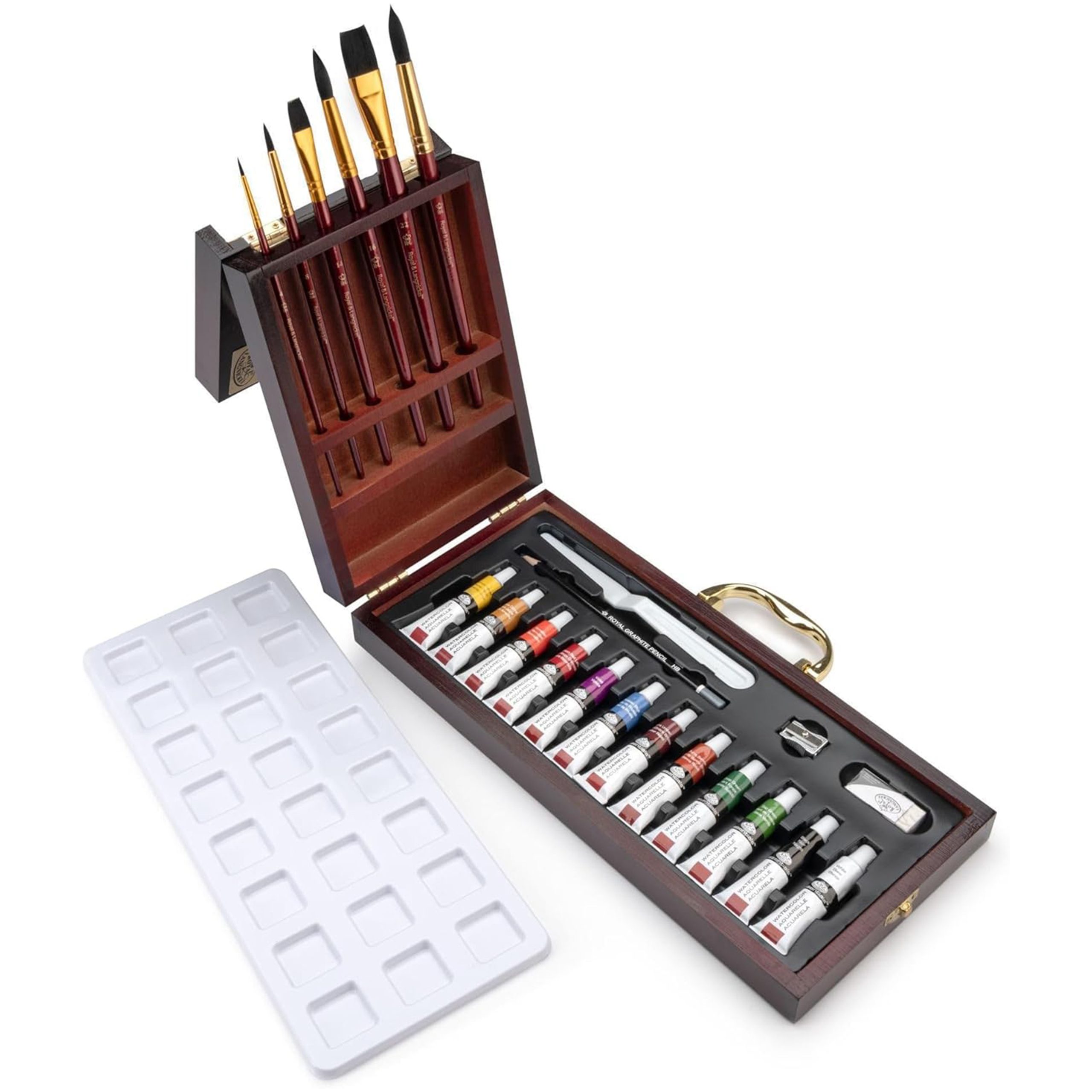 Set pinturas acuarelables con estuche de madera Royal & Langnickel cofre abierto