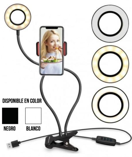 Aro de luz LED con brazos flexibles y soporte para celular - ATAI