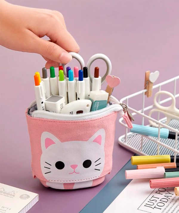 Estuche pequeño gato tierno expandible para lápices usos