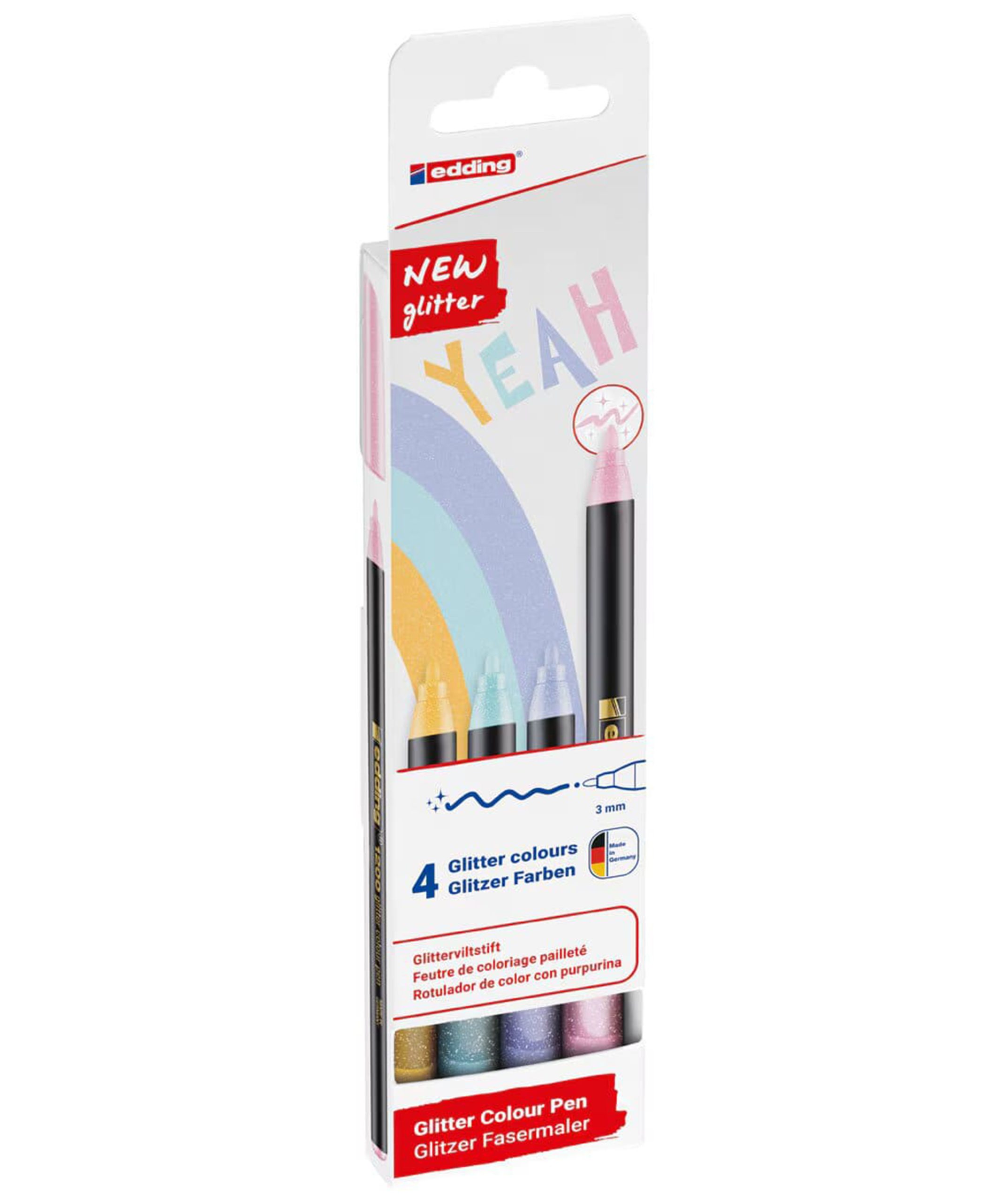 Set 4 marcadores pastel punta redonda con brillos Edding